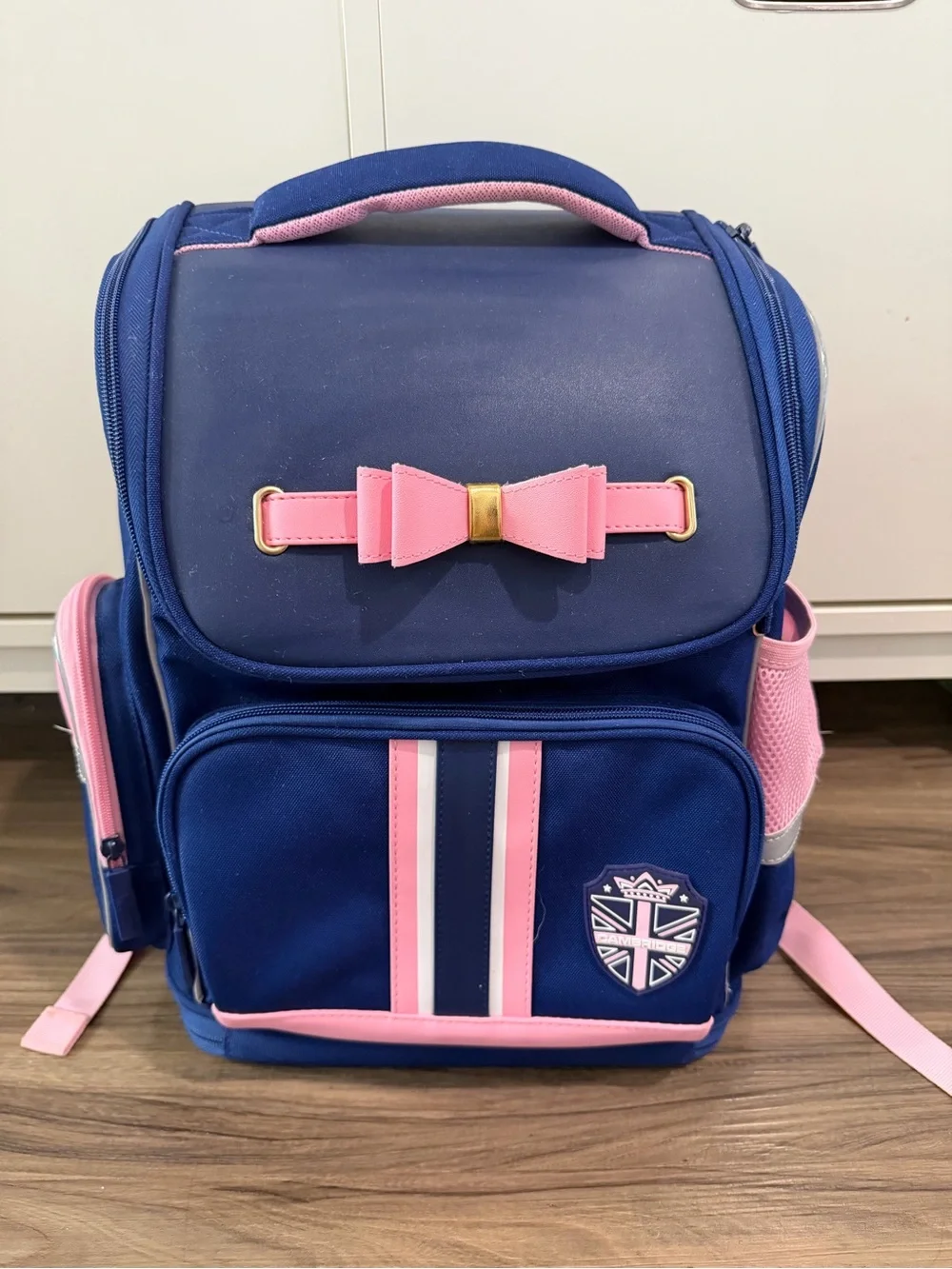 Girls Navy and Pink Bow School Backpack hard shell